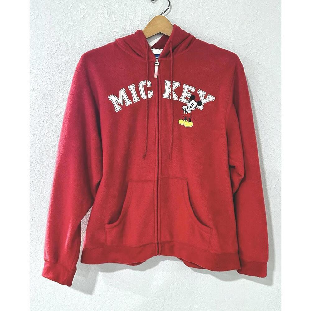 Disney Girl's Mickey Mouse Red Full Zip Hoodie Embroidery Satin Hood Fleece LG - Picture 3 of 15